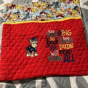 Red Quilted Reading Pillow Cover with Colorful Embroidery